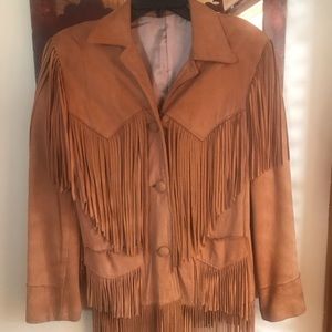 Vintage Leather Coat with Fringe